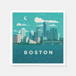 Massachusetts Night Cityscape | Boston City Serviette