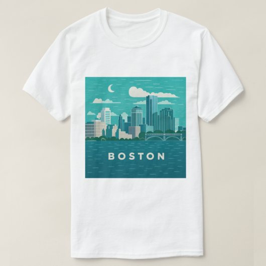 Massachusetts Night Cityscape | Boston City T-Shirt (Design vorne)