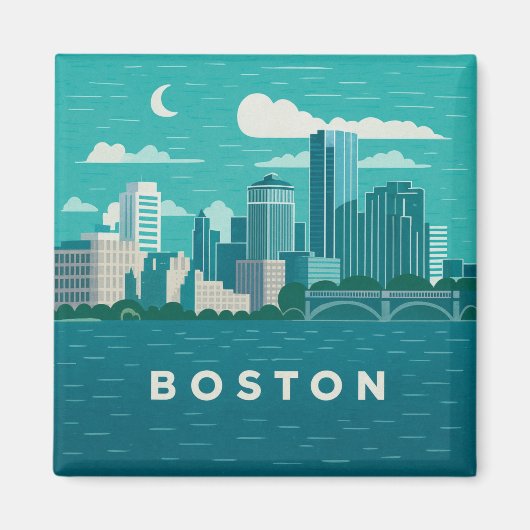 Massachusetts Night Cityscape | Boston Skyline Art Magnet (Vorne)