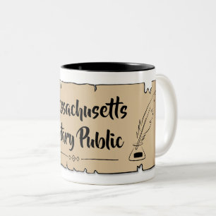 Massachusetts Notary Public Scroll Feather Quill Zweifarbige Tasse