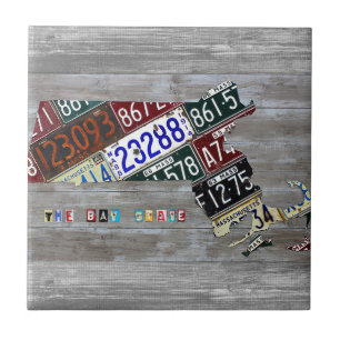Massachusetts Nummernschild Karte Keramikfliese V3