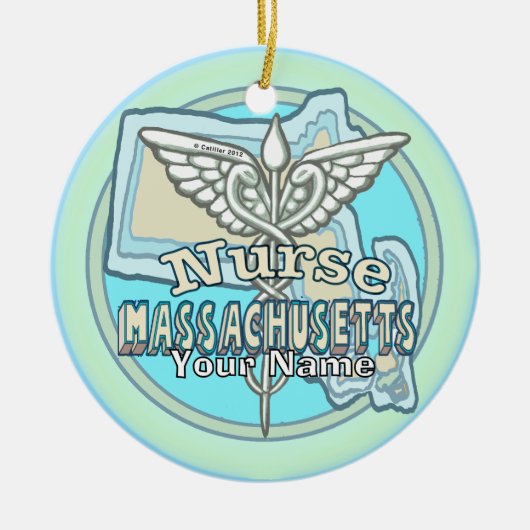 Massachusetts Nurse Caduceus Keramik Ornament (Vorne)
