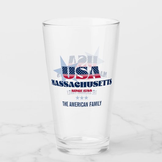 Massachusetts Patriotischer Stolz Personalisiert Glas (Vorderseite)