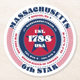 Massachusetts Red White Blue Typografie Runder Pappuntersetzer