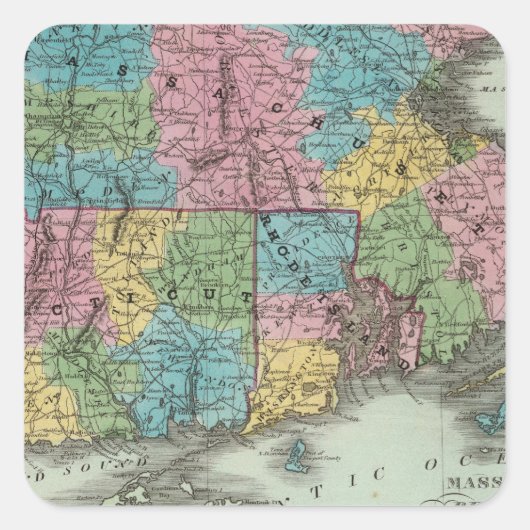 Massachusetts Rhode Island und Connecticut Quadratischer Aufkleber (Vorderseite)