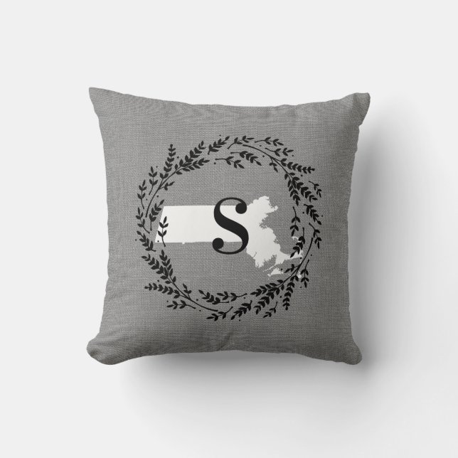 Massachusetts Rustikales Kraut Monogramm Kissen Ki (Vorderseite)