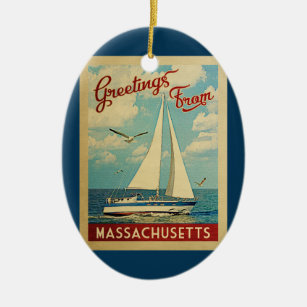 Massachusetts Sailboat Vintage Travel Keramik Ornament