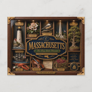Massachusetts Shadow Box 3D Figurine Staat Postkarte