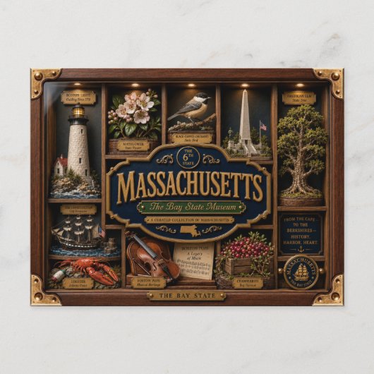 Massachusetts Shadow Box 3D Figurine Staat Postkarte (Vorderseite)