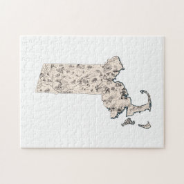 Massachusetts Shaped Vintag Picture Map Puzzle