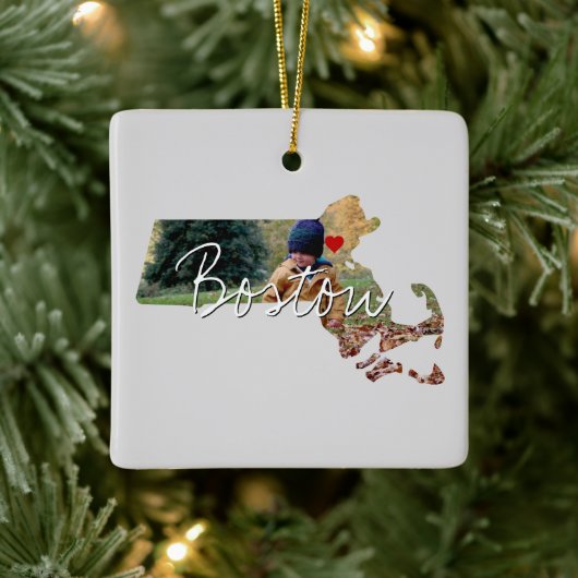 Massachusetts Staat Foto Einfügen und Ortsname Keramikornament (Baum)