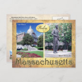 Massachusetts Staat House & Kennedy's Statue Postkarte (Vorne/Hinten)