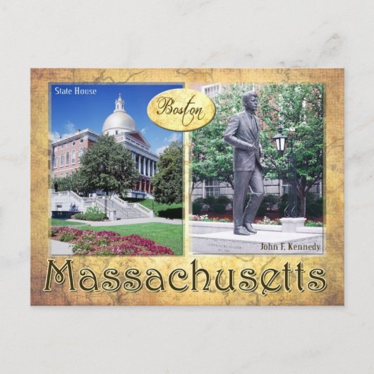Massachusetts Staat House & Kennedy's Statue Postkarte (Vorderseite)