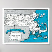 Massachusetts Staat Map Wall Art Poster (Vorne)