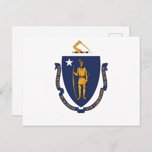 Massachusetts State Flag Bay State Indian & Motto Postkarte (Vorne/Hinten)