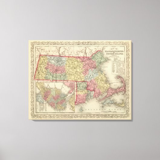 Massachusetts und Insel Rhode Leinwanddruck (Vorderseite)