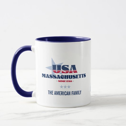 Massachusetts USA 1788 Blue Star Personalized Mug Tasse (Links)