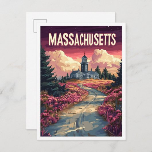 Massachusetts USA Art Vintag Illustration Travel Postkarte (Vorne/Hinten)