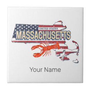 Massachusetts Vereinigte Staaten Retro-Karte Vinta Fliese