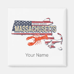 Massachusetts Vereinigte Staaten Retro-Karte Vinta Magnet