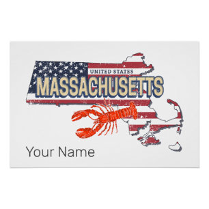 Massachusetts Vereinigte Staaten Retro-Karte Vinta Poster