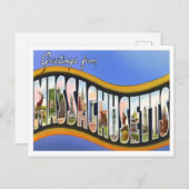 Massachusetts Vintag Big Letters Postcard Postkarte (Vorne/Hinten)