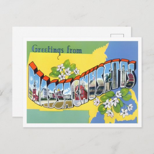 Massachusetts Vintag Big Letters Postcard Postkarte (Vorne/Hinten)