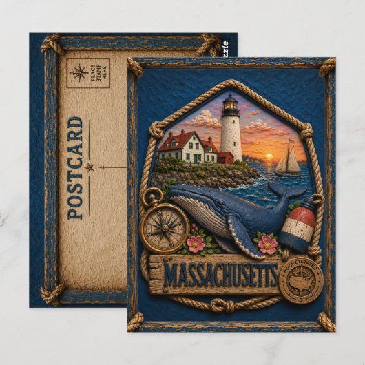 Massachusetts Vintage Reise Postkarte (Vorne/Hinten)