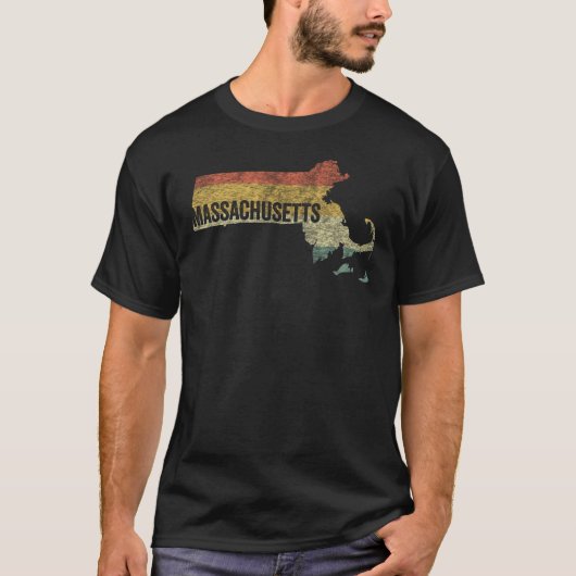 Massachusetts Vintage Retro Sunset Distressed Map T-Shirt (Vorderseite)