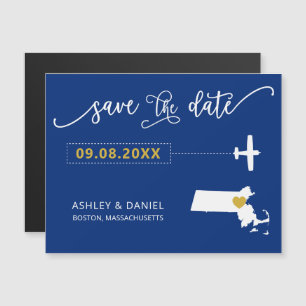 Massachusetts Wedding Save the Date Card, Map Magneteinladung