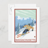 MassachusettsDownhill Skier Scene Postkarte (Vorne/Hinten)