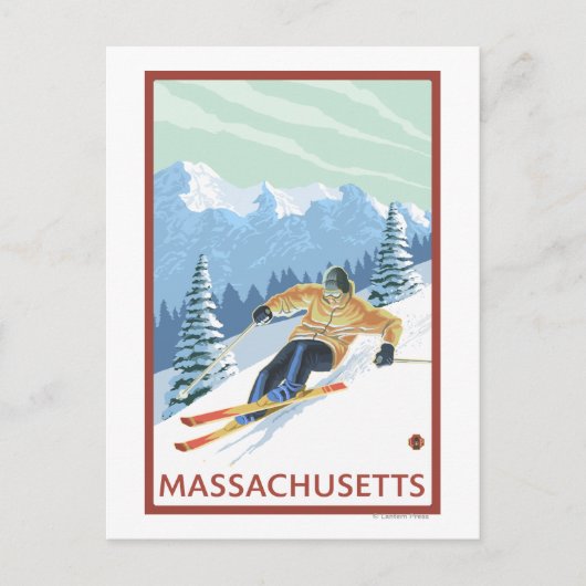 MassachusettsDownhill Skier Scene Postkarte (Vorderseite)