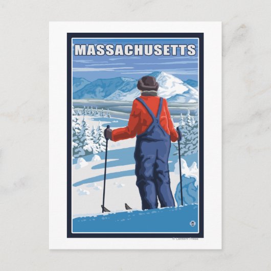 MassachusettsSkier Admiring View Postkarte (Vorderseite)
