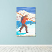 MassachusettsSkier Carry Skis Leinwanddruck (Insitu (Holzboden))