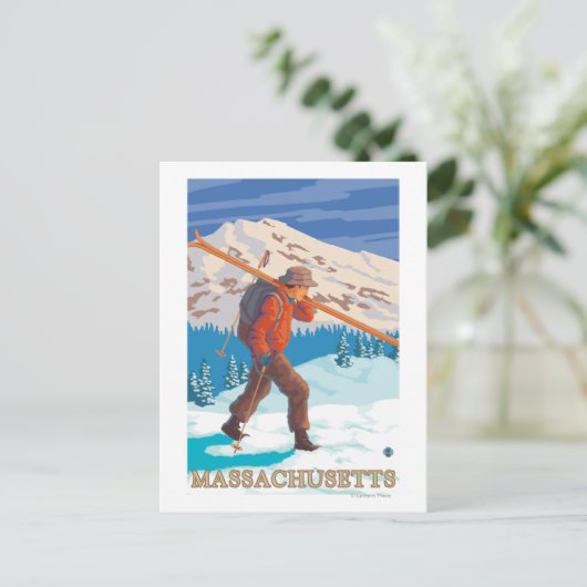 MassachusettsSkier Carry Skis Postkarte (Stehend Vorderseite)