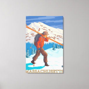 MassachusettsSkier tragende Skis Leinwanddruck