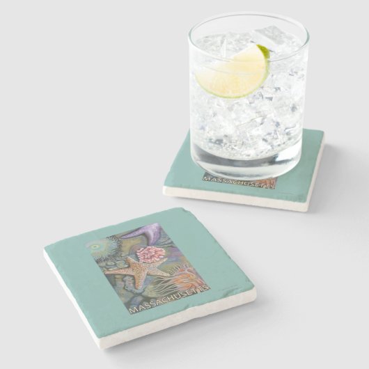 MassachusettsTidepool Szene Steinuntersetzer (Seitenansicht)