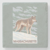 MassachusettsWolf Szene Steinuntersetzer (Vorderseite)