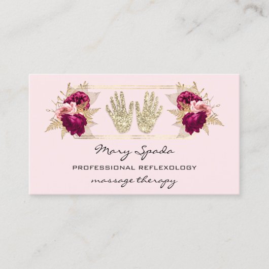Massage Reflexologie Reiki Hands Gold QRCode Flora Visitenkarte (Vorderseite)