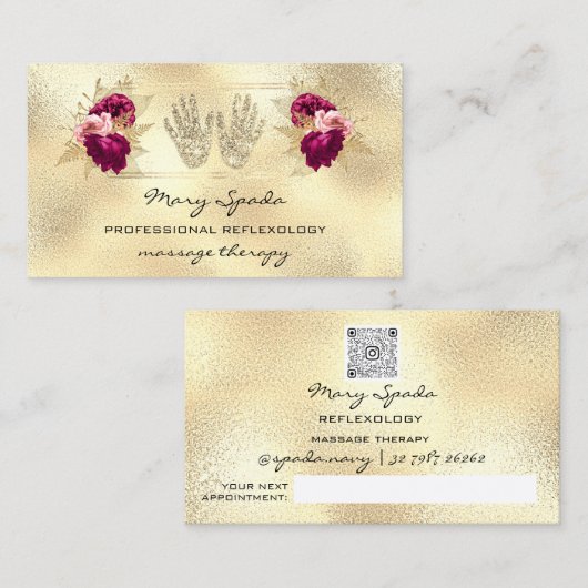 Massage Reflexologie Reiki Hands Gold QRCode Wreat Visitenkarte (Vorne/Hinten)