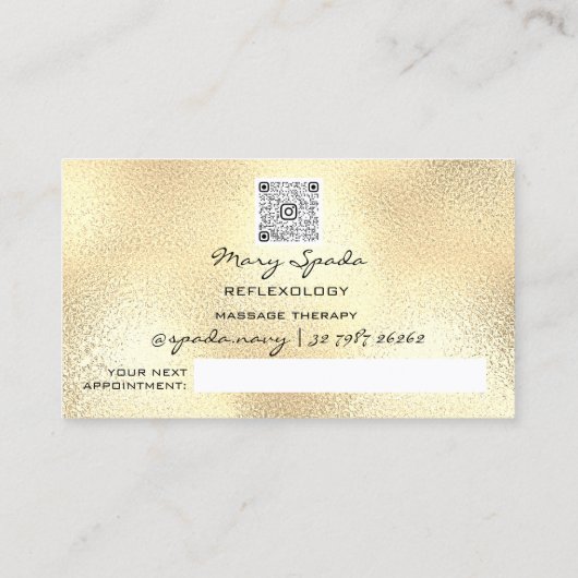 Massage Reflexologie Reiki Hands Gold QRCode Wreat Visitenkarte (Rückseite)