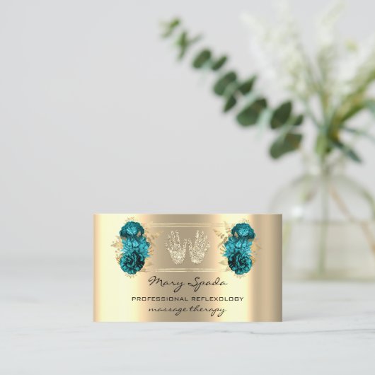 Massage Reflexologie Reiki Hands Imitate Gold QR A Visitenkarte (Stehend Vorderseite)