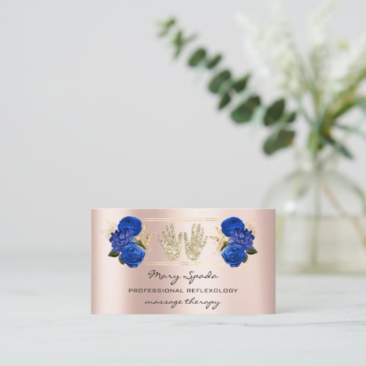 Massage Reflexologie Reiki Hands Rose Gold QR Roya Visitenkarte (Stehend Vorderseite)