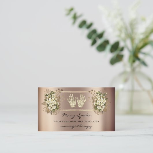 Massage Reflexologie Reiki Hands Rose Gold QRFlora Visitenkarte (Stehend Vorderseite)