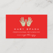 Massage Reflexology Glitzer Hands Reiki Red Gold Visitenkarte (Vorderseite)