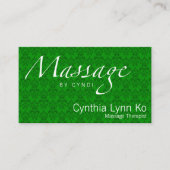 Massage-Text auf grünem Damast Visitenkarte (Vorderseite)