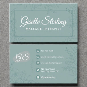Massage Therapeut Aquamarine Blumenlinie Art Scrip Visitenkarte