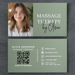 Massage-Therapeut Foto Metallic Salbeigrün  Visitenkarte