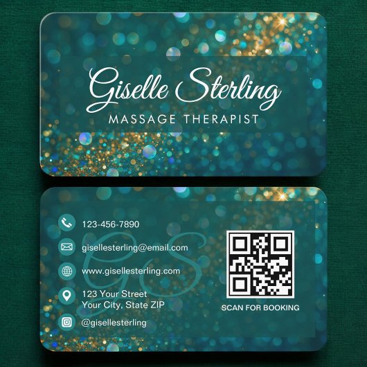 Massage-Therapeut Grün Gold QR-Code Visitenkarte