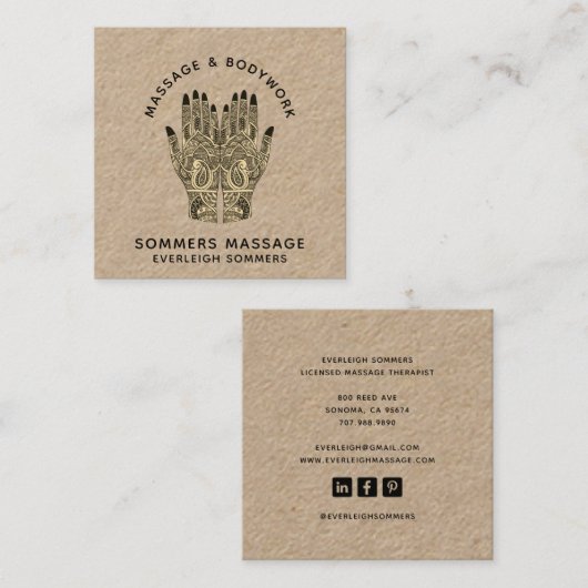 Massage Therapeut Körperarbeit Mehndi Henna Kraft Quadratische Visitenkarte (Vorne/Hinten)